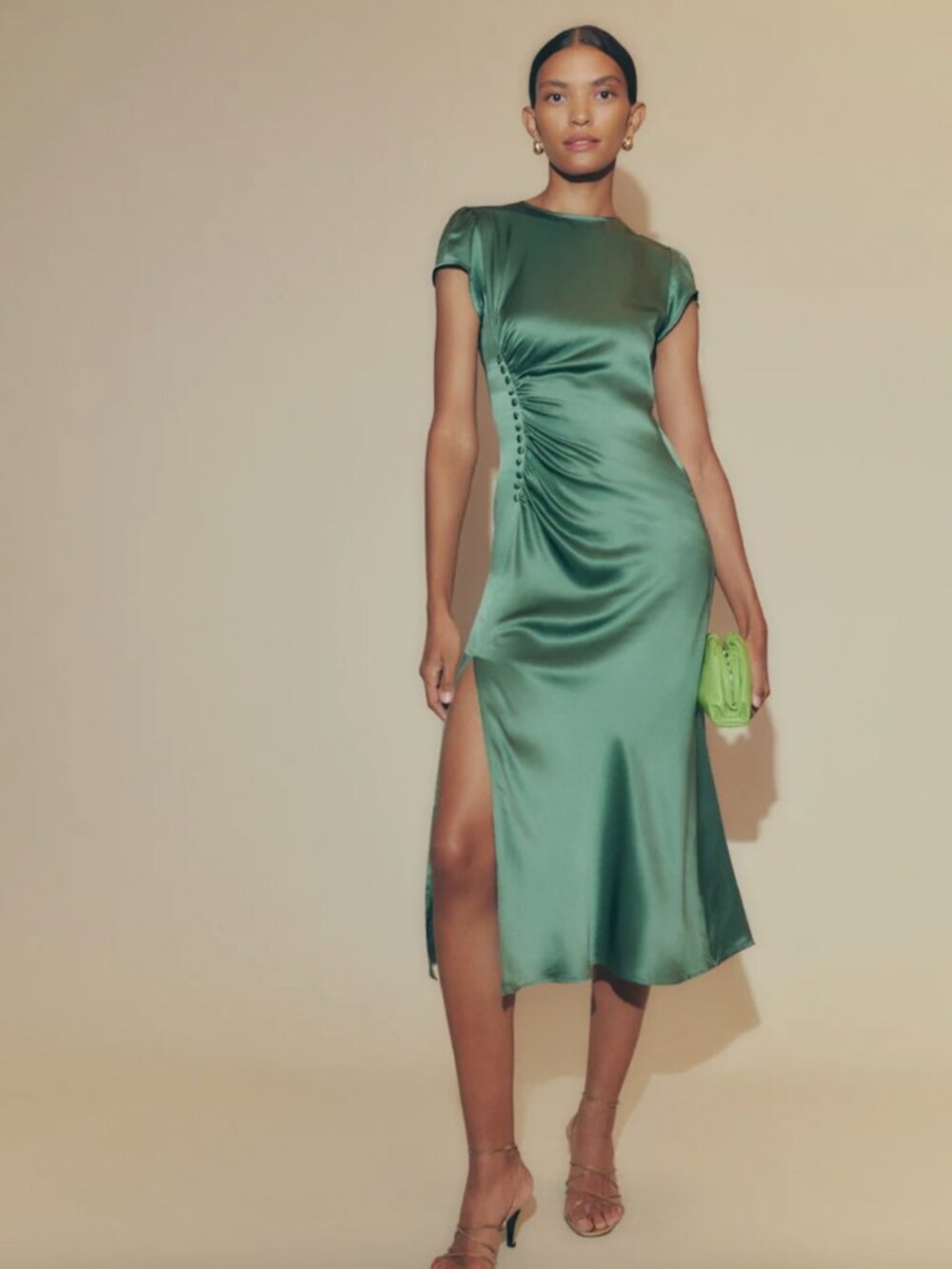 Reformation Tatianna Silk Dress Bottle Green - Size 0